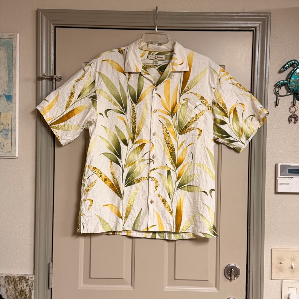 Tommy Bahama Green and Yellow Leaf Print Men's Shirt
